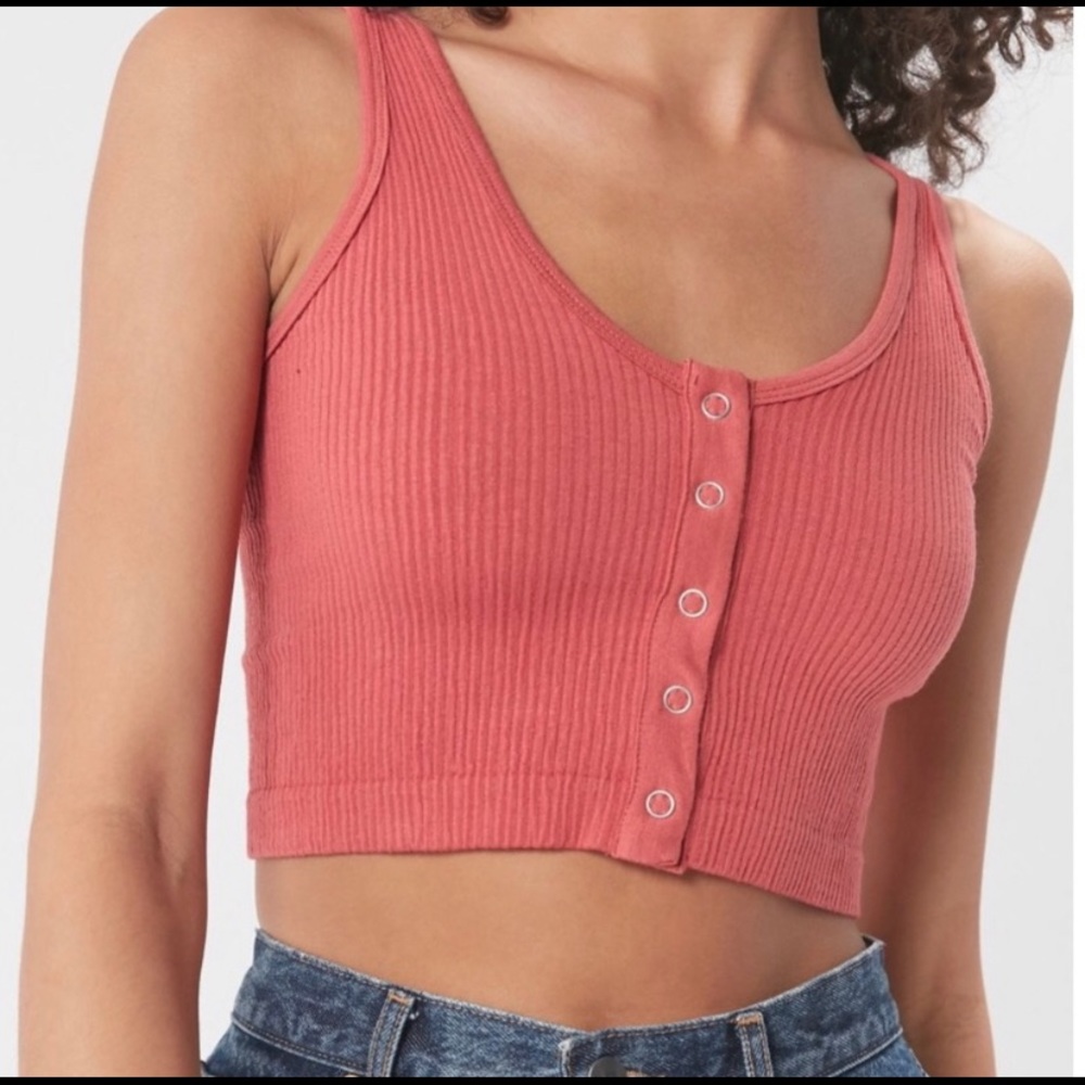 Out from under pink button up seamless crop top
